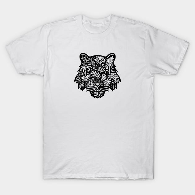 Leaves and plants in tiger head tattoo T-Shirt by AnnArtshock